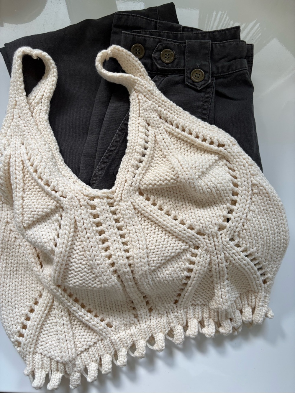 NWT Zara Chunky Crochet 100% Cotton Cream Tank Top Sweater